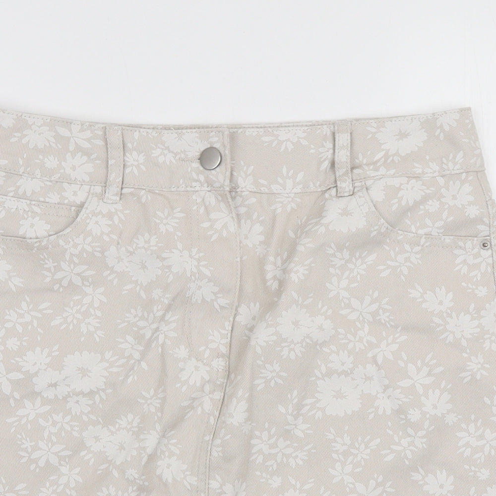 NEXT Womens Ivory Floral Cotton Mini Skirt Size 12 Zip