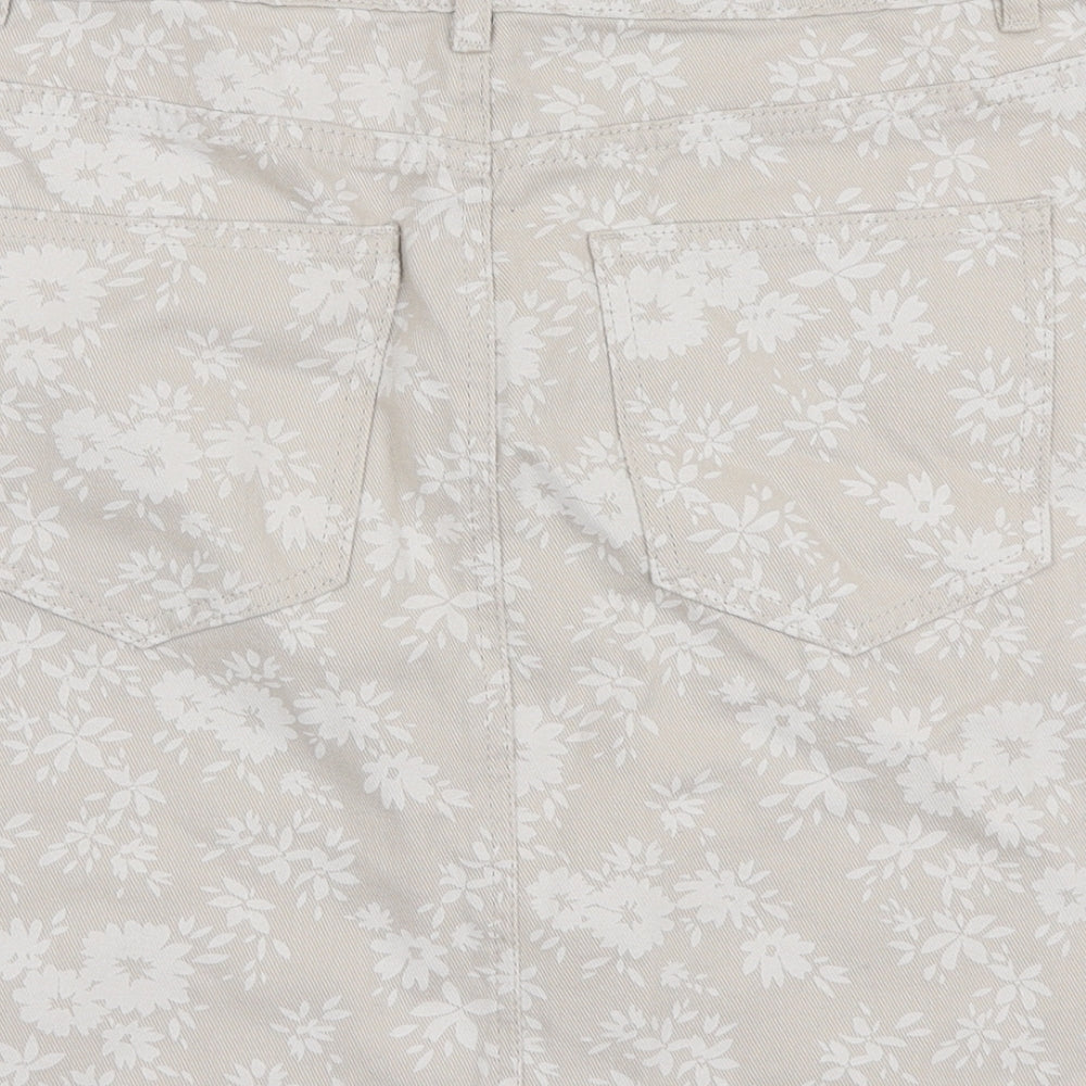 NEXT Womens Ivory Floral Cotton Mini Skirt Size 12 Zip