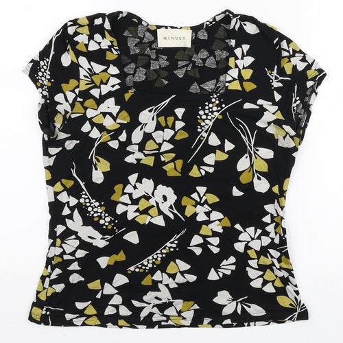 Minuet Womens Black Floral Polyester Basic T-Shirt Size 10 Square Neck