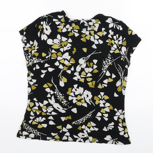 Minuet Womens Black Floral Polyester Basic T-Shirt Size 10 Square Neck