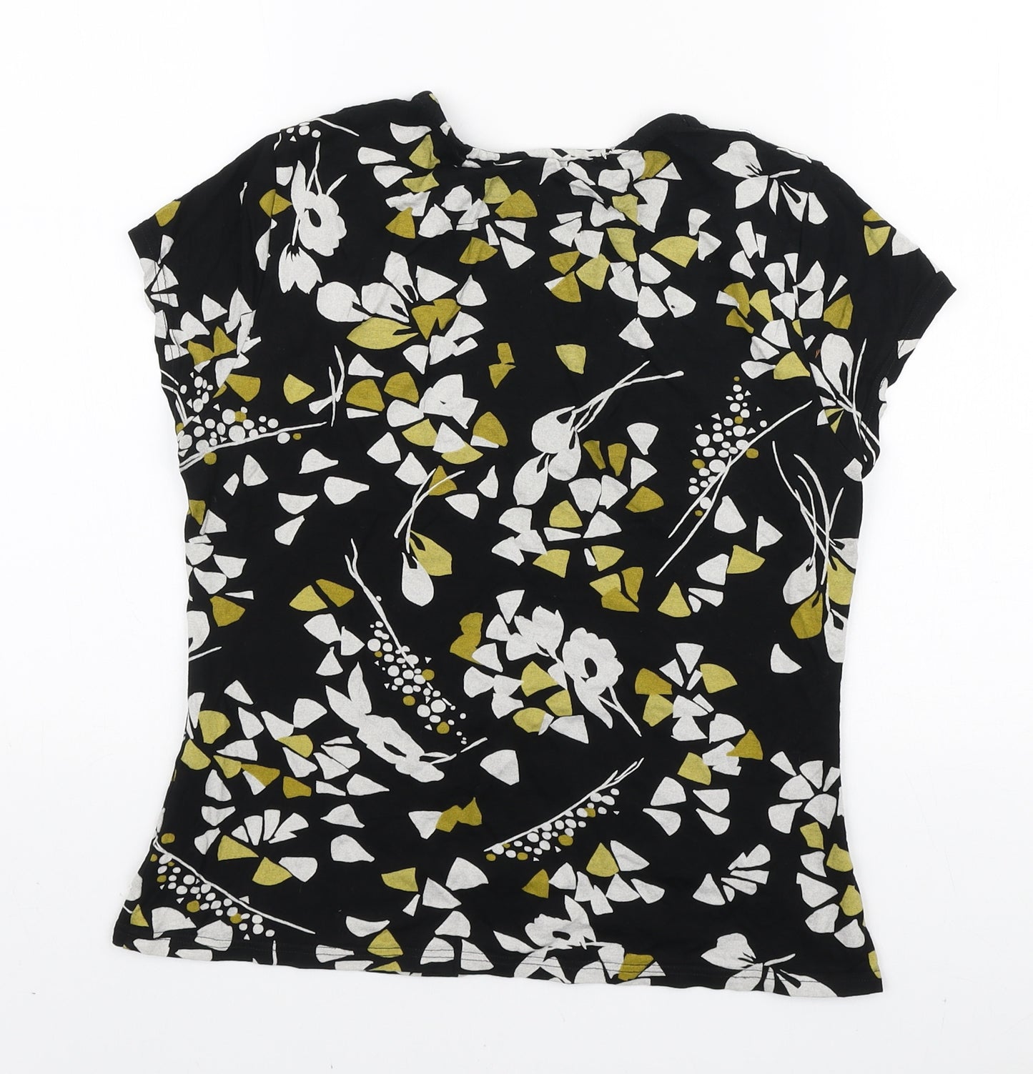 Minuet Womens Black Floral Polyester Basic T-Shirt Size 10 Square Neck