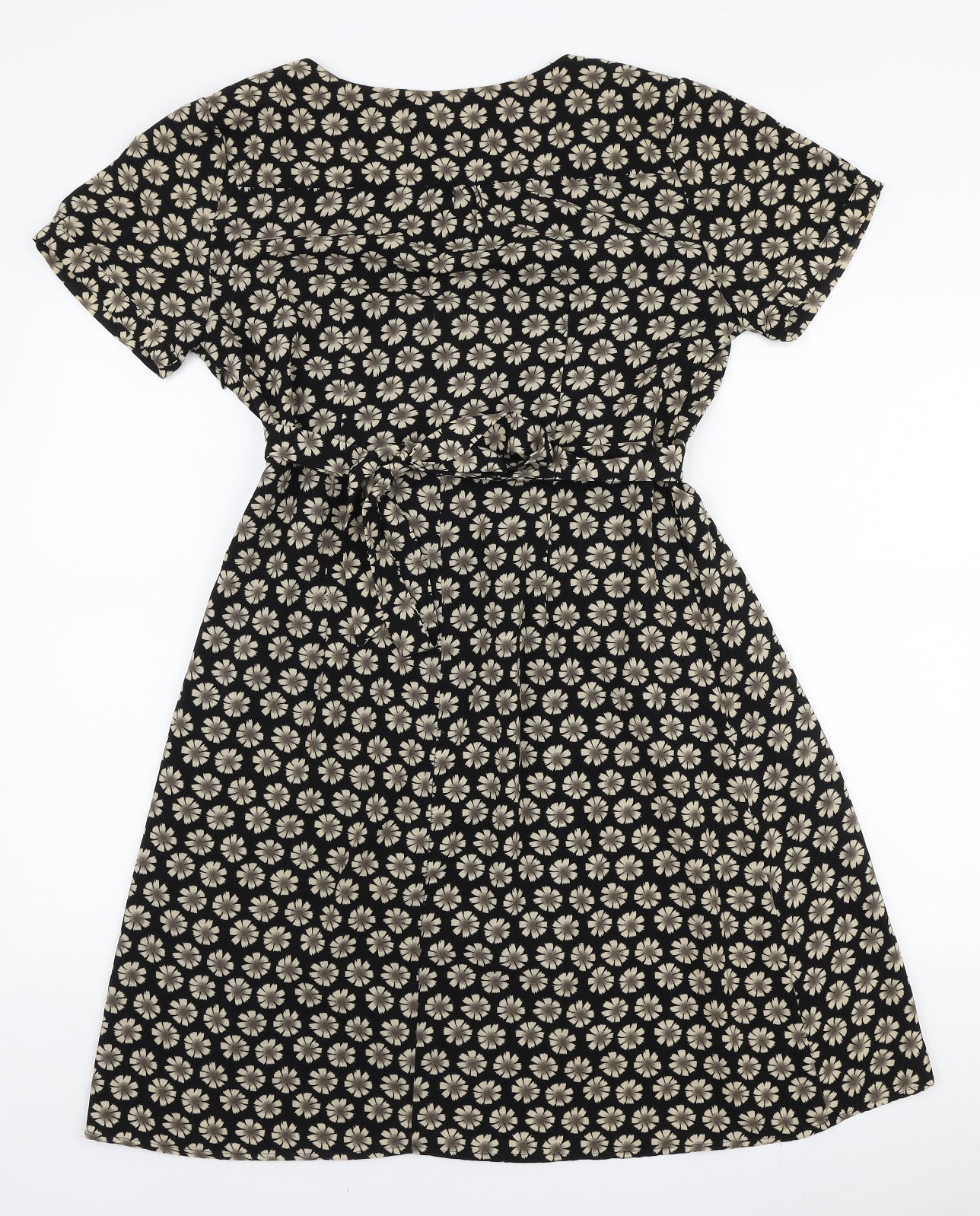 Dickins & Jones Womens Black Floral Polyester A-Line Size 14 V-Neck Tie
