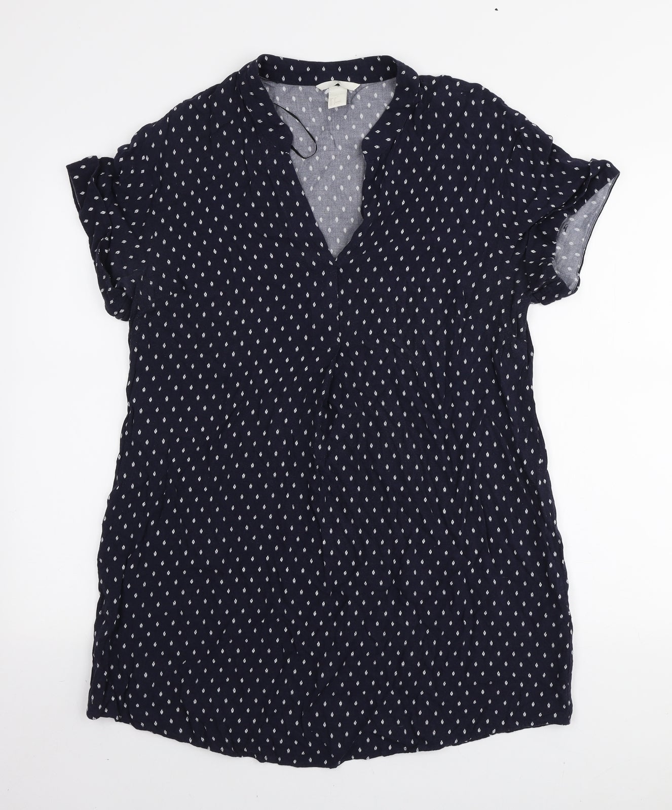 H&M Womens Blue Polka Dot Viscose Basic T-Shirt Size M V-Neck