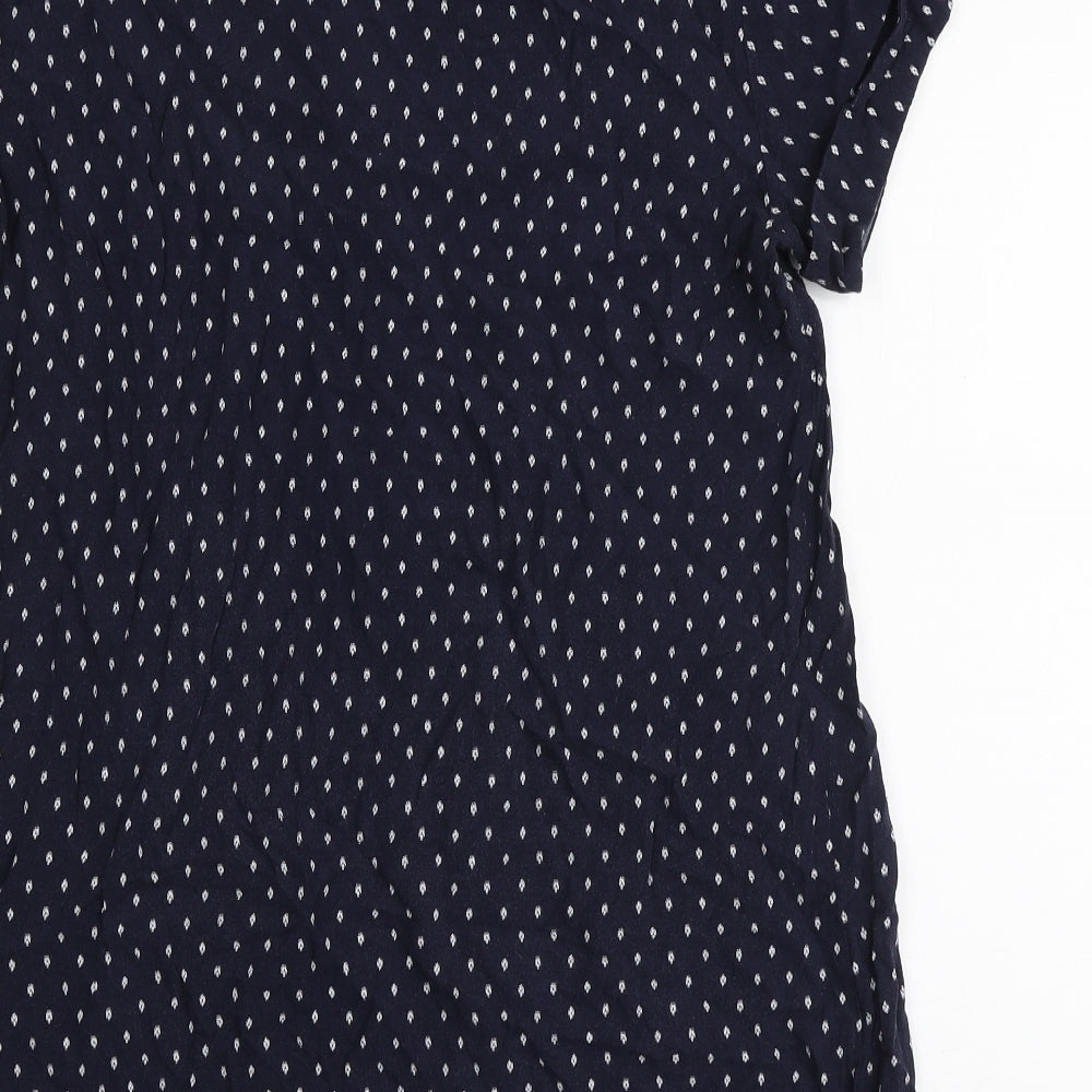 H&M Womens Blue Polka Dot Viscose Basic T-Shirt Size M V-Neck