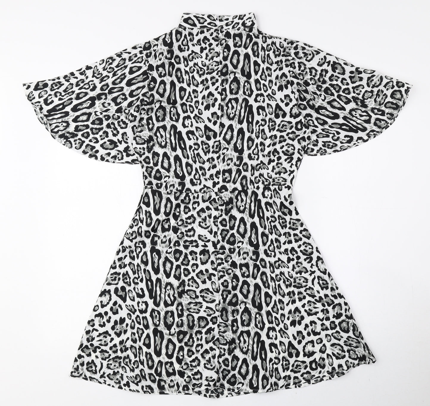 Boohoo Womens Black Animal Print Polyester Fit & Flare Size 6 High Neck Zip - Petite