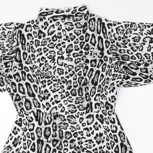 Boohoo Womens Black Animal Print Polyester Fit & Flare Size 6 High Neck Zip - Petite