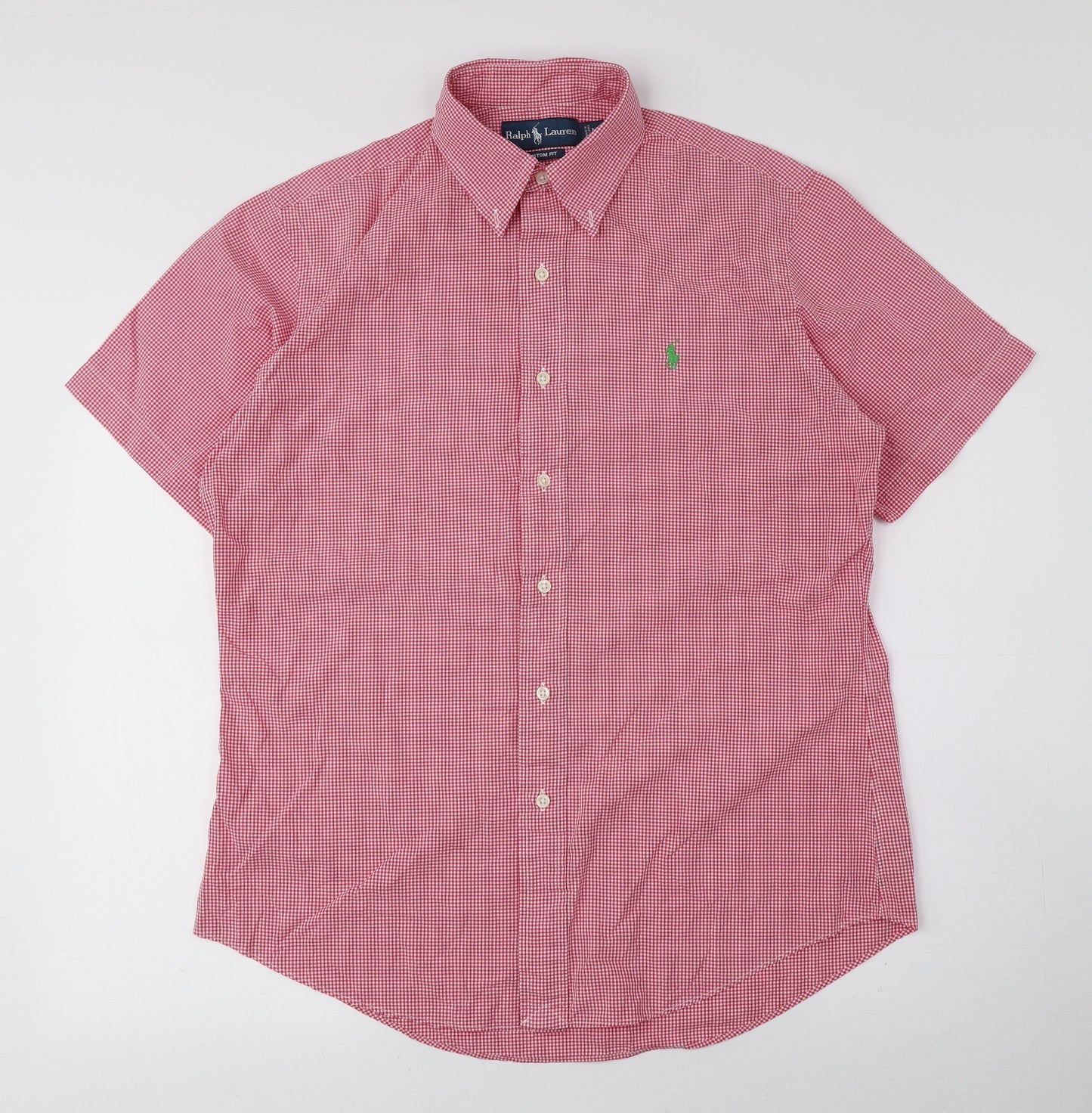 Ralph Lauren Mens Red Check Cotton Button-Up Size M Collared Button