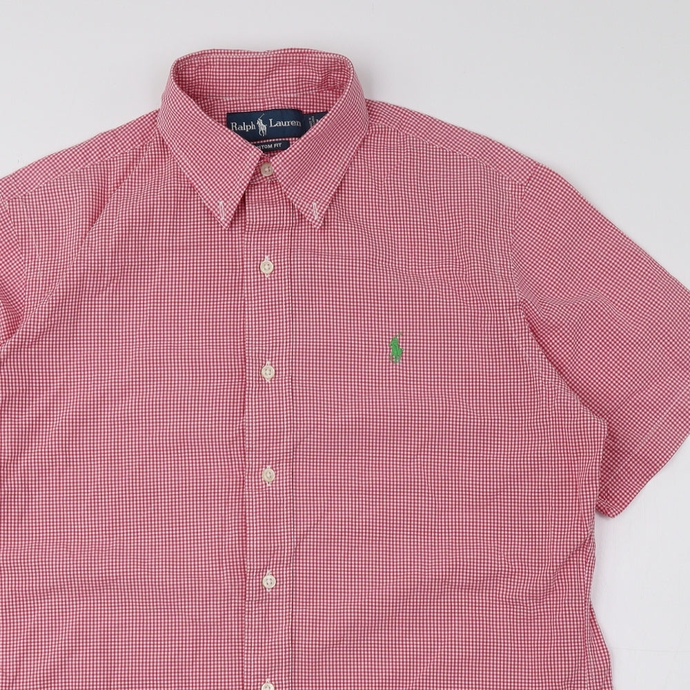 Ralph Lauren Mens Red Check Cotton Button-Up Size M Collared Button