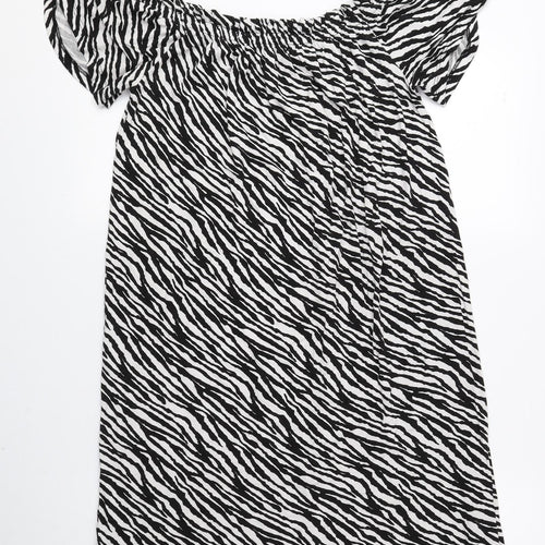 George Womens Black Animal Print Viscose A-Line Size S Off the Shoulder Pullover - Zebra