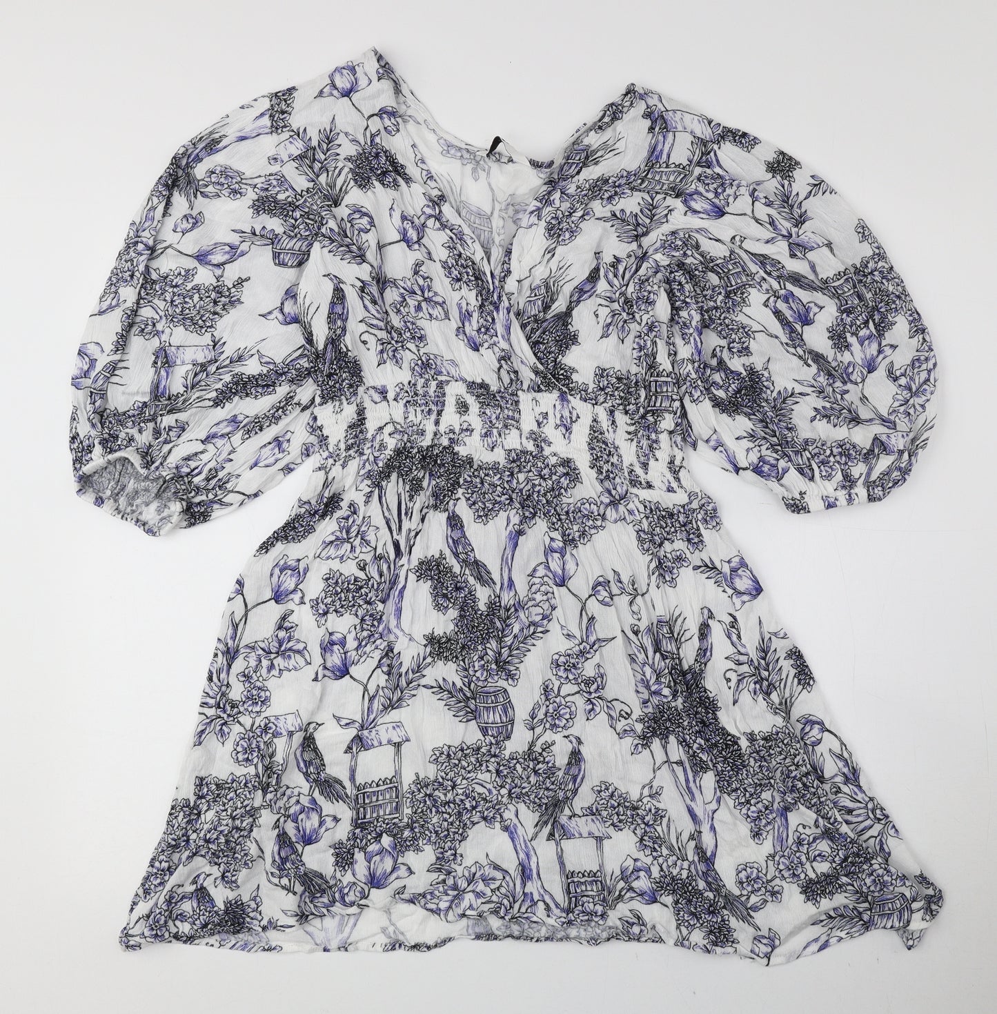 Very Womens Blue Floral Viscose Fit & Flare Size 12 V-Neck Pullover