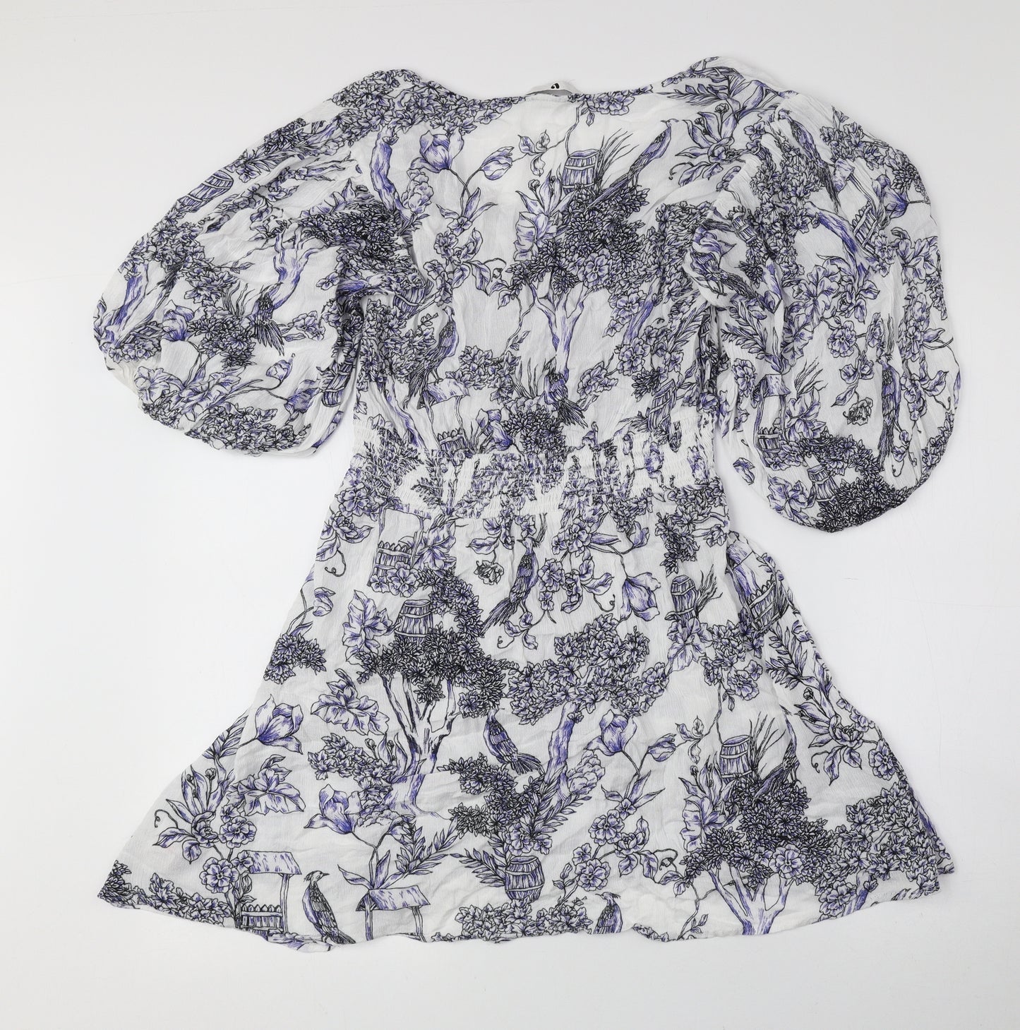 Very Womens Blue Floral Viscose Fit & Flare Size 12 V-Neck Pullover