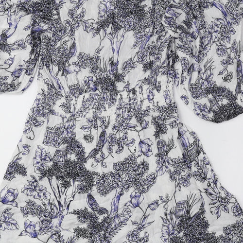Very Womens Blue Floral Viscose Fit & Flare Size 12 V-Neck Pullover