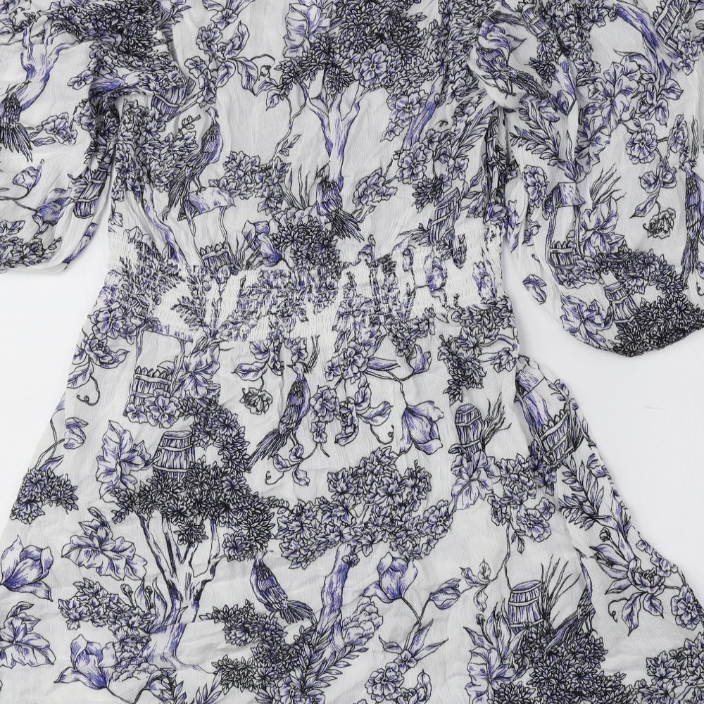 Very Womens Blue Floral Viscose Fit & Flare Size 12 V-Neck Pullover