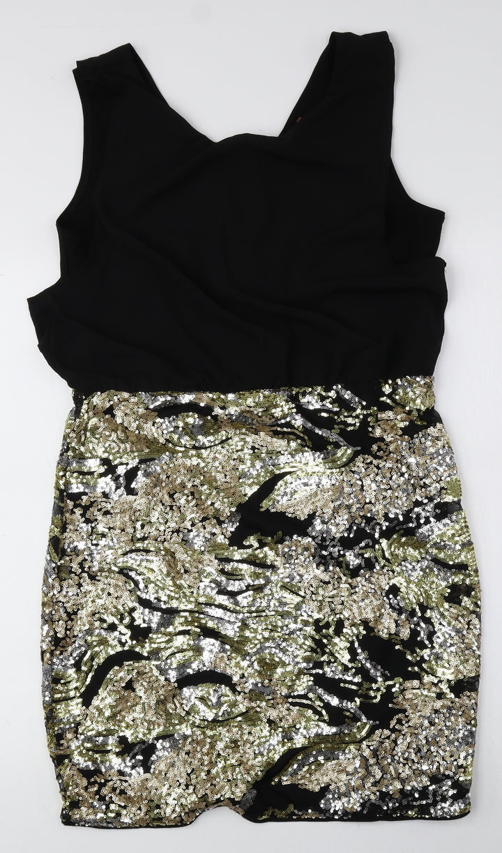 Jolie Moi Womens Black Polyester Bodycon Size 12 Scoop Neck Zip