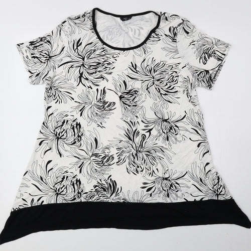 M&Co Womens Black Floral Viscose Basic Blouse Size 16 Round Neck - Asymmetric Hem