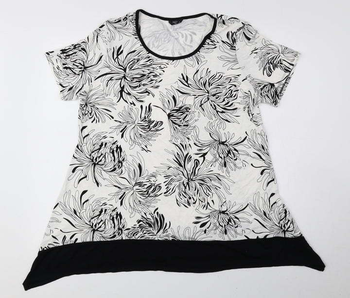 M&Co Womens Black Floral Viscose Basic Blouse Size 16 Round Neck - Asymmetric Hem