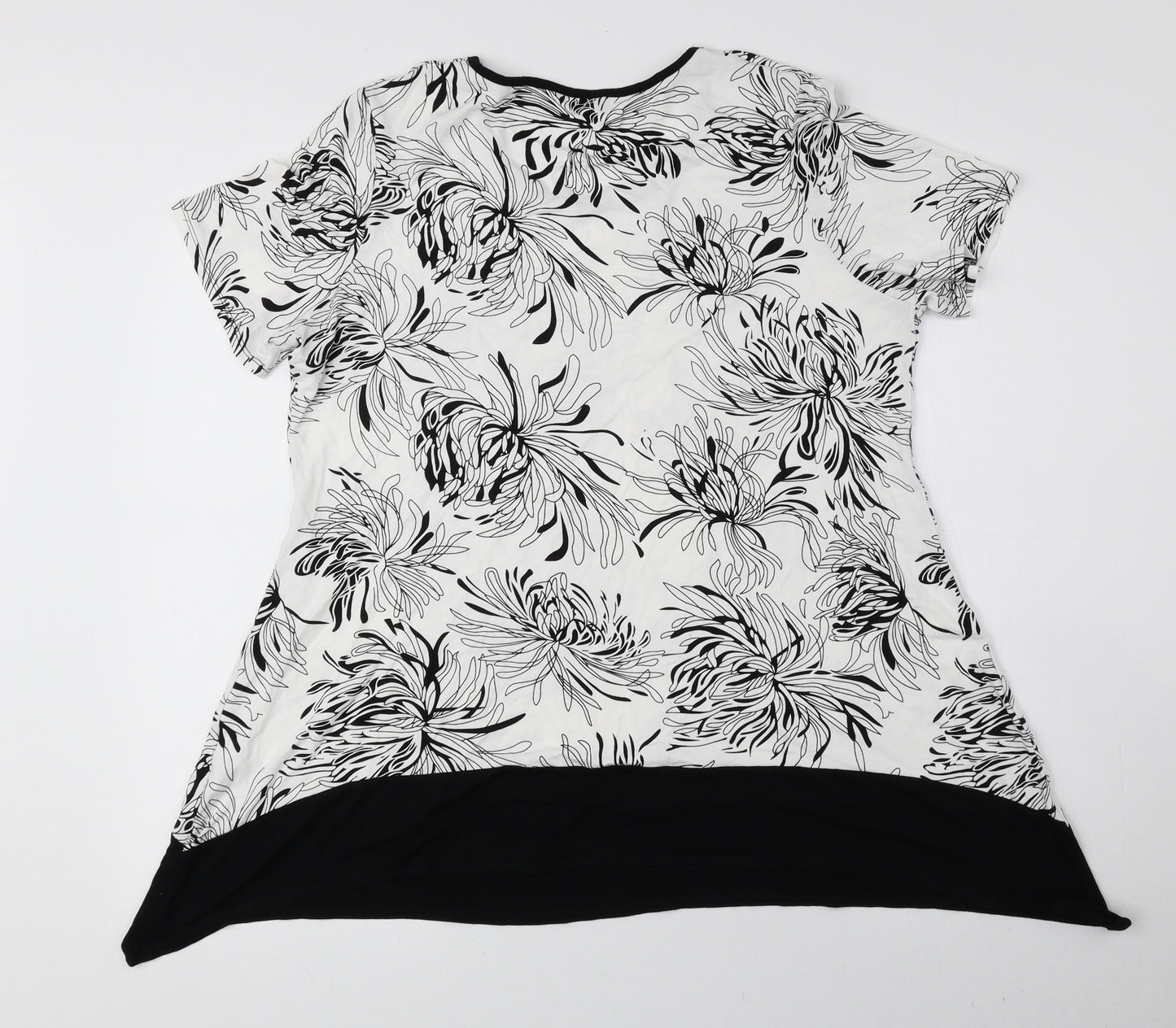 M&Co Womens Black Floral Viscose Basic Blouse Size 16 Round Neck - Asymmetric Hem