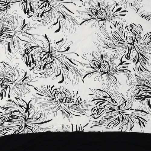 M&Co Womens Black Floral Viscose Basic Blouse Size 16 Round Neck - Asymmetric Hem