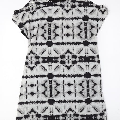 H&M Womens Grey Geometric Polyester A-Line Size XS Round Neck Zip