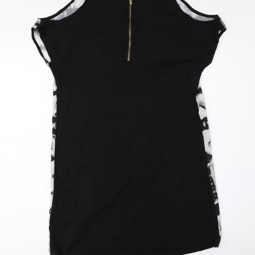 H&M Womens Grey Geometric Polyester A-Line Size XS Round Neck Zip