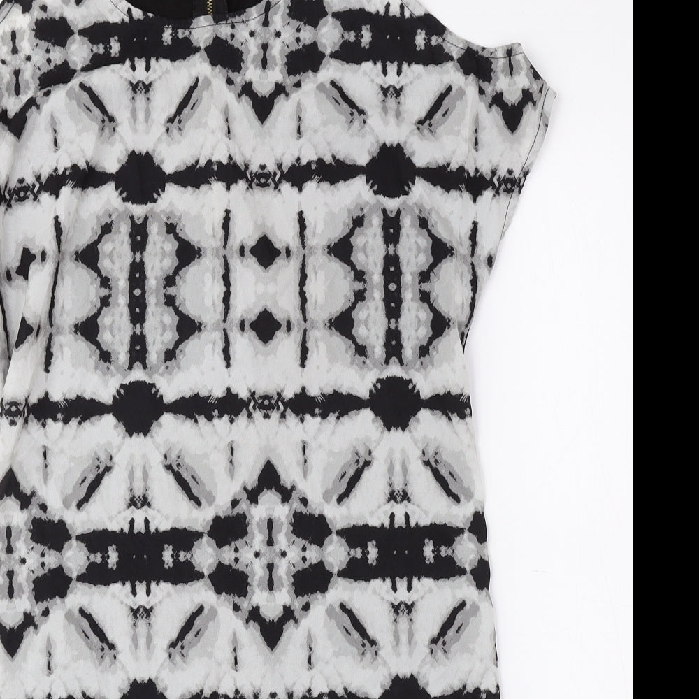 H&M Womens Grey Geometric Polyester A-Line Size XS Round Neck Zip