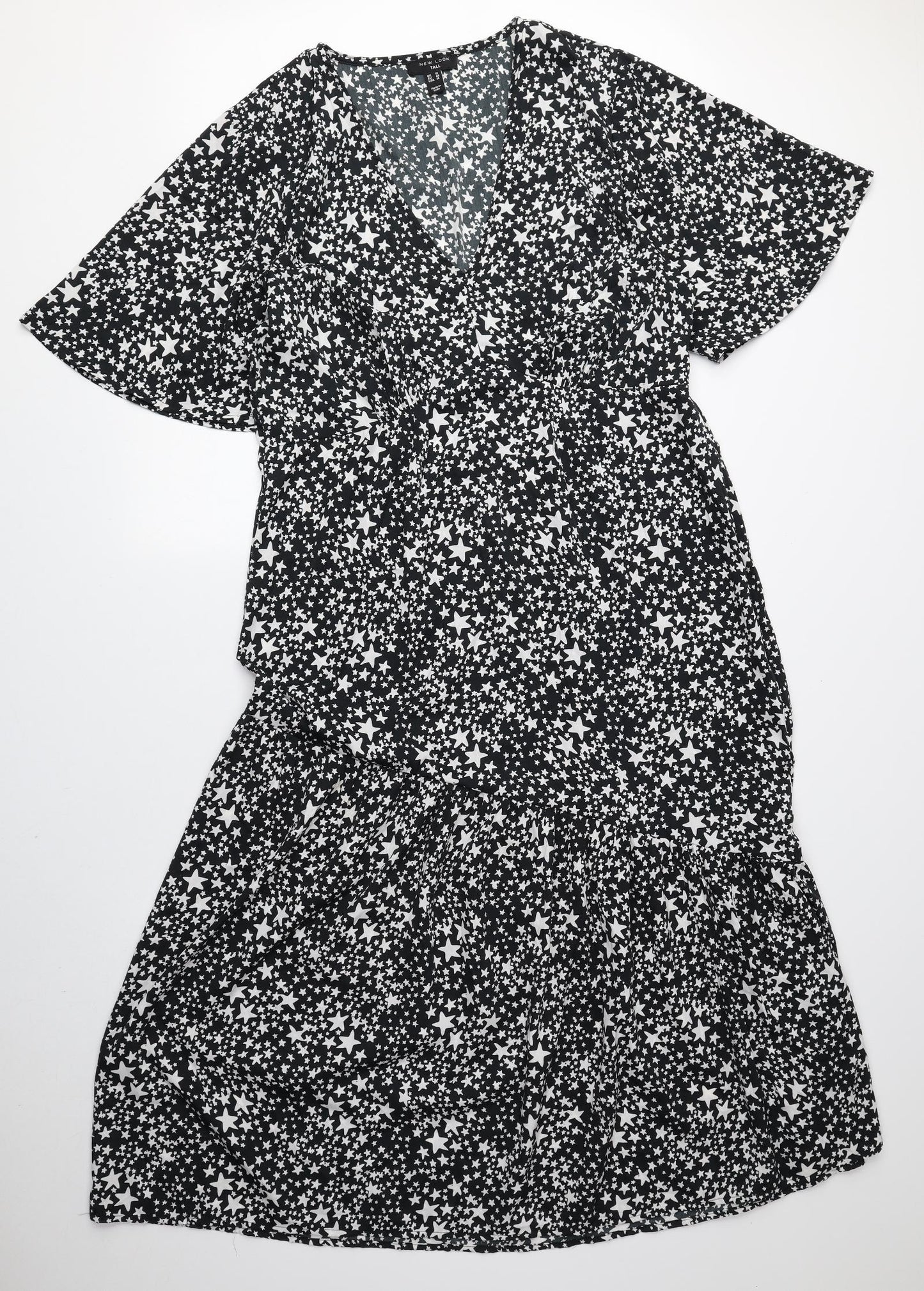 New Look Womens Black Geometric Polyester Maxi Size 18 V-Neck Zip - Stars