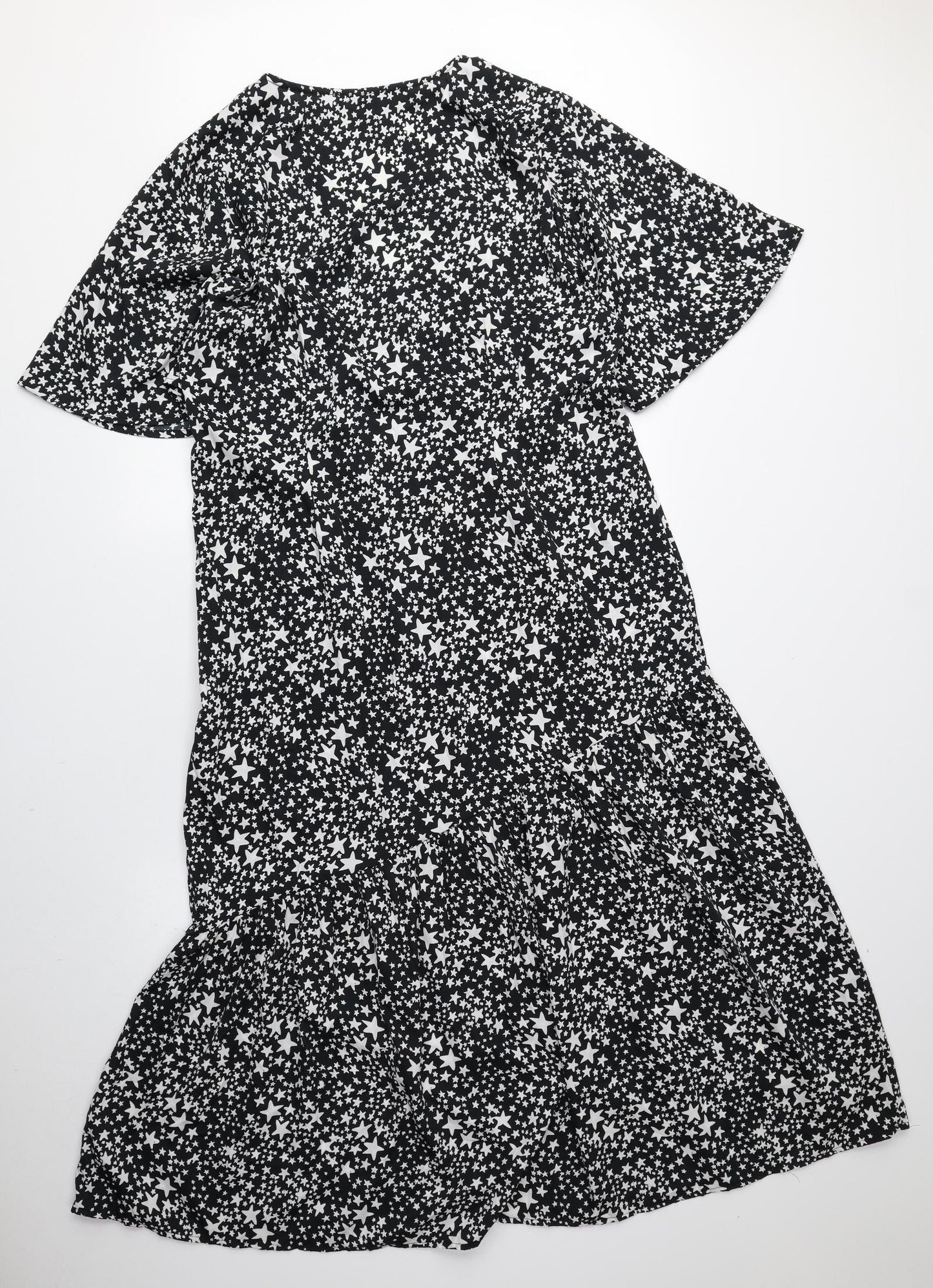 New Look Womens Black Geometric Polyester Maxi Size 18 V-Neck Zip - Stars