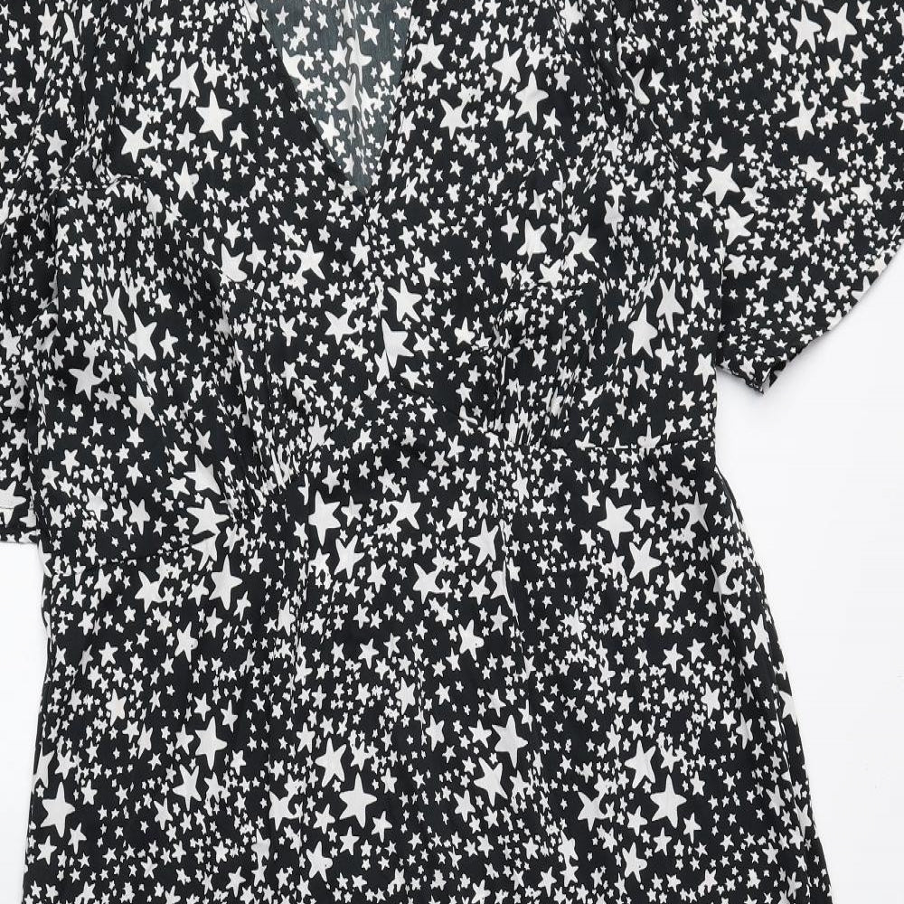 New Look Womens Black Geometric Polyester Maxi Size 18 V-Neck Zip - Stars