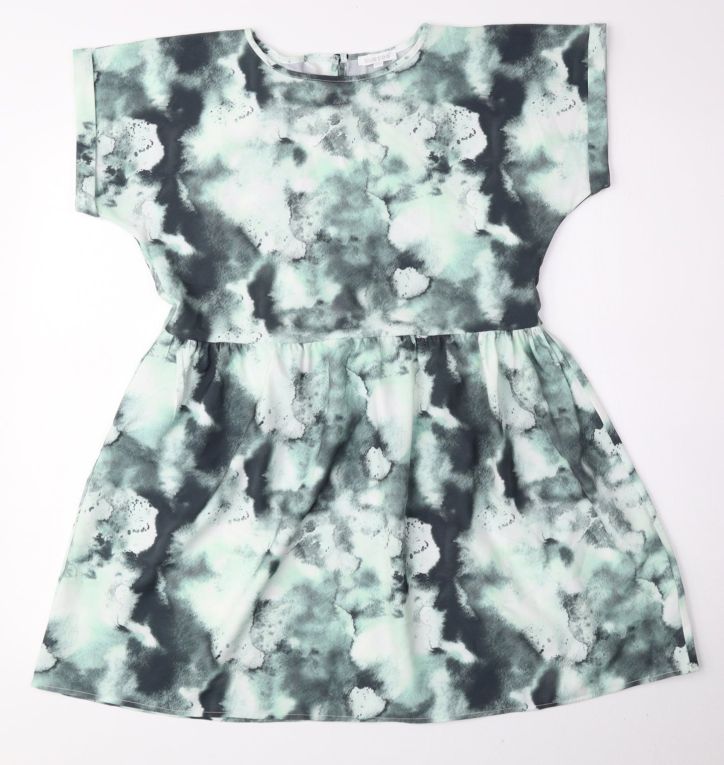 Blue Zoo Girls Green Geometric Polyester A-Line Size 10-11 Years Round Neck Button