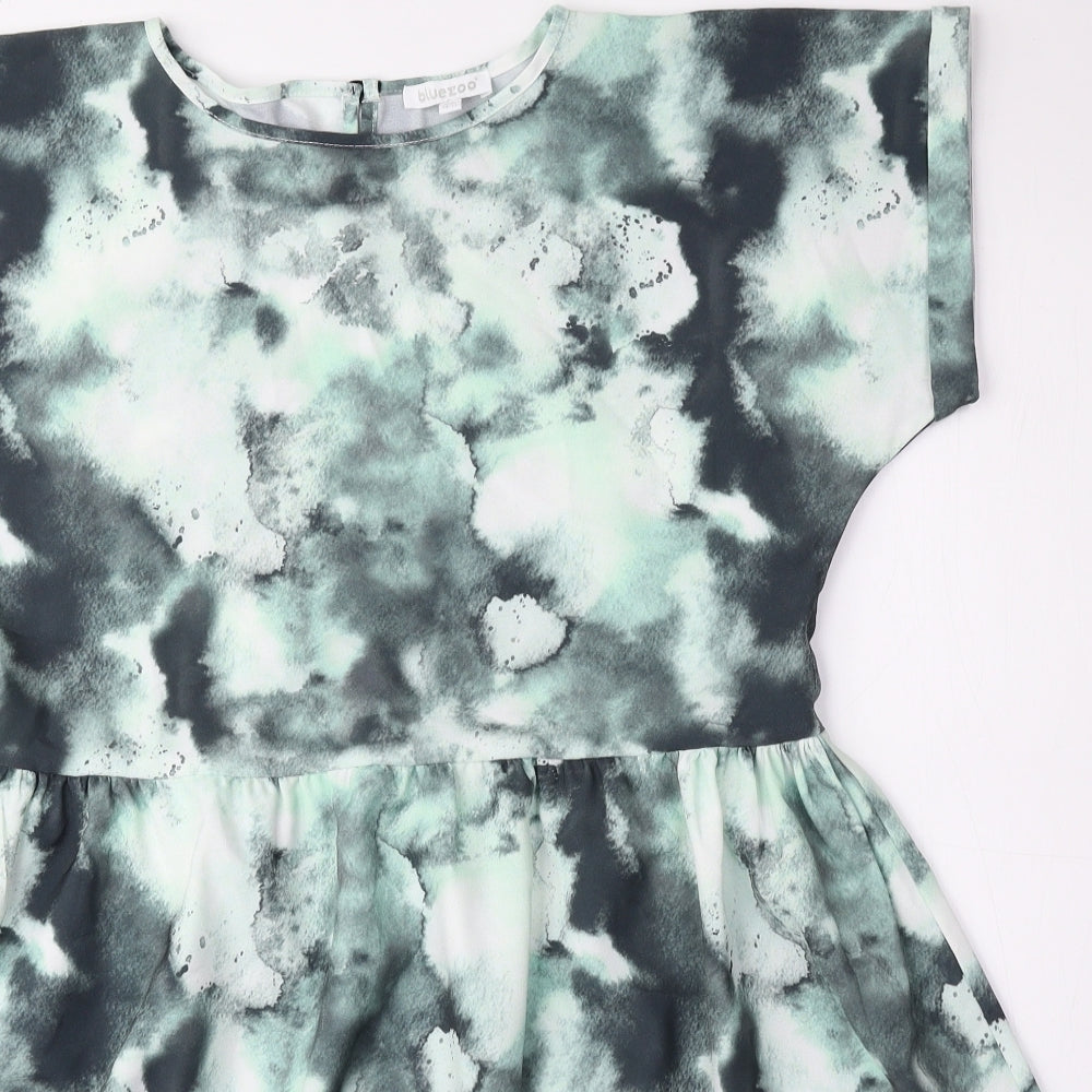 Blue Zoo Girls Green Geometric Polyester A-Line Size 10-11 Years Round Neck Button