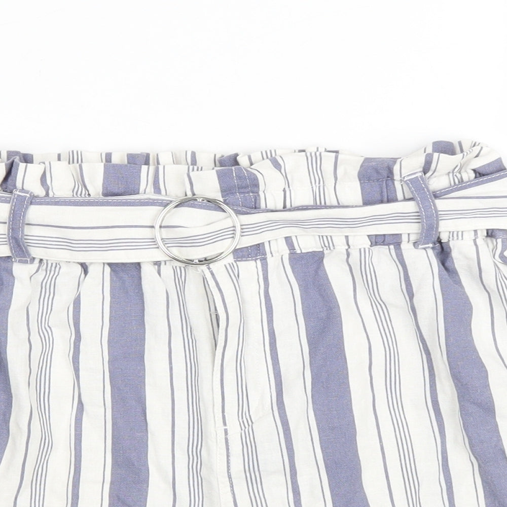 New Look Girls Blue Striped Linen Paperbag Shorts Size 12 Years Regular Zip