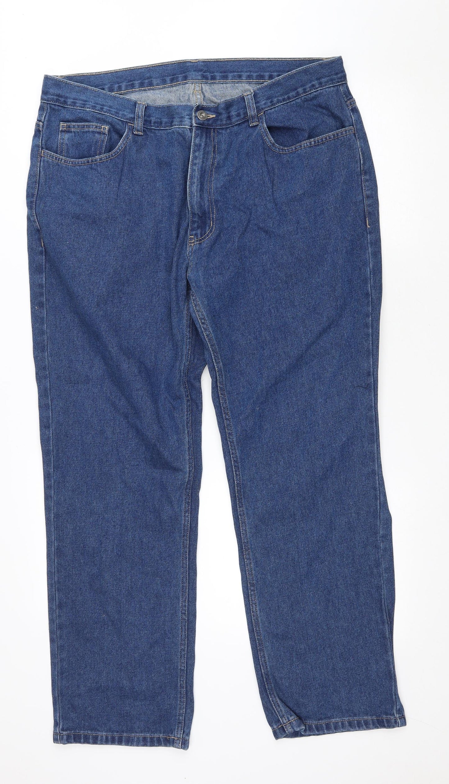 George Mens Blue Cotton Straight Jeans Size 36 in L28 in Regular Zip