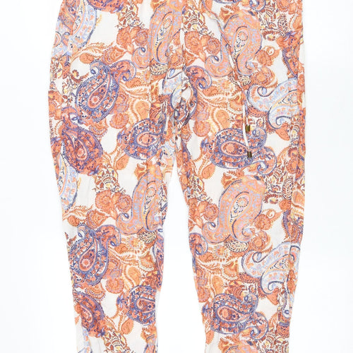 F&F Womens Orange Paisley Viscose Trousers Size 10 L29 in Regular Drawstring
