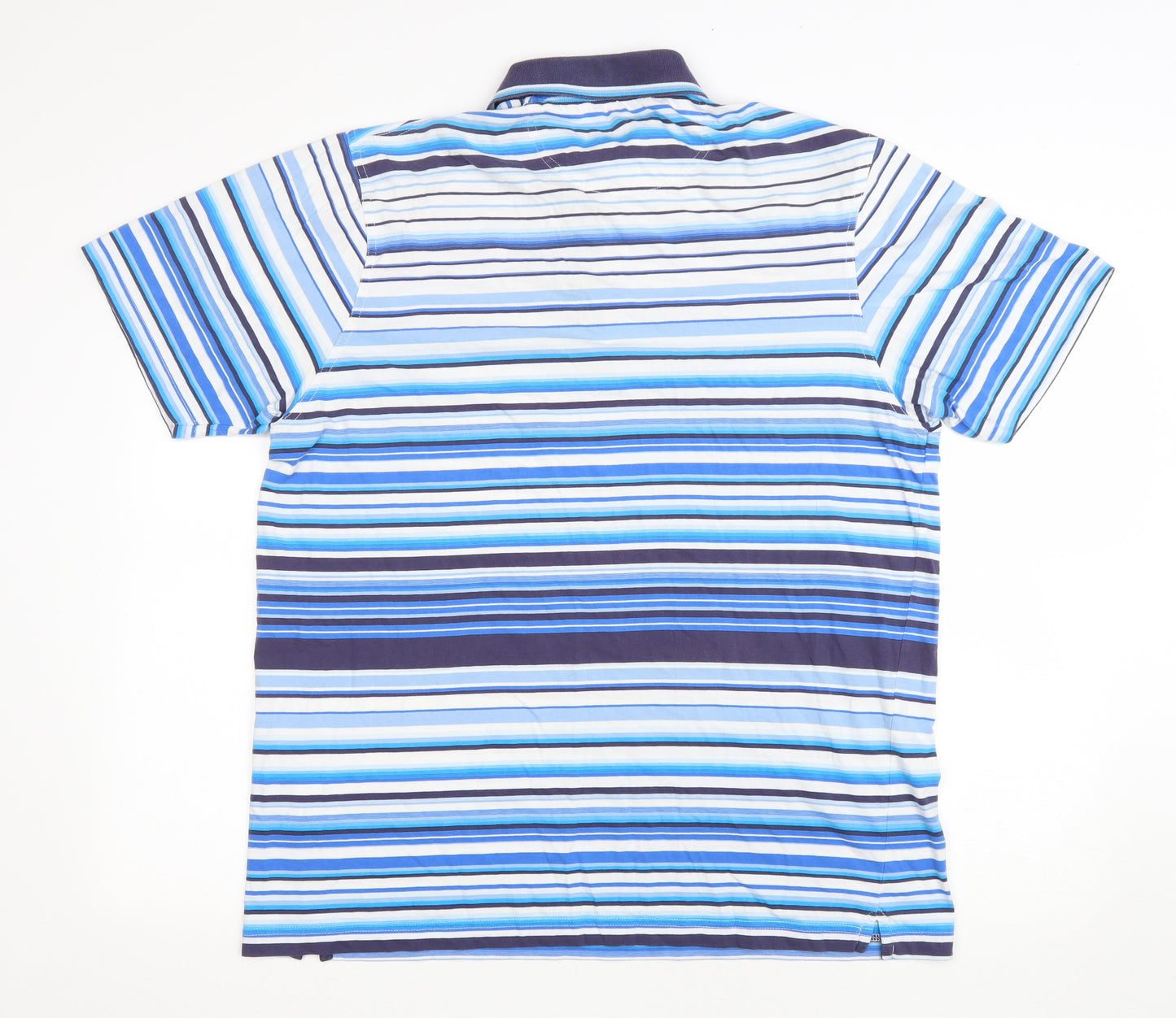 Peter England Mens Blue Striped Cotton T-Shirt Size L Collared