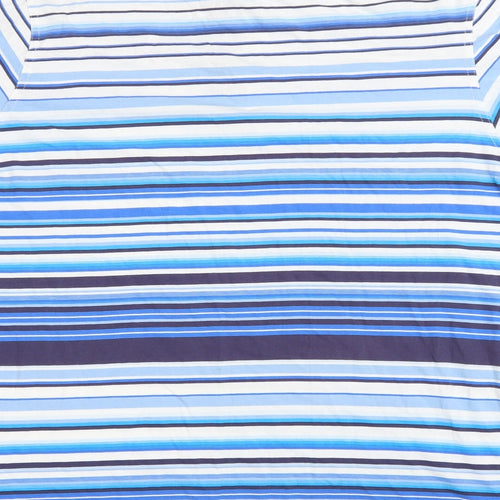 Peter England Mens Blue Striped Cotton T-Shirt Size L Collared