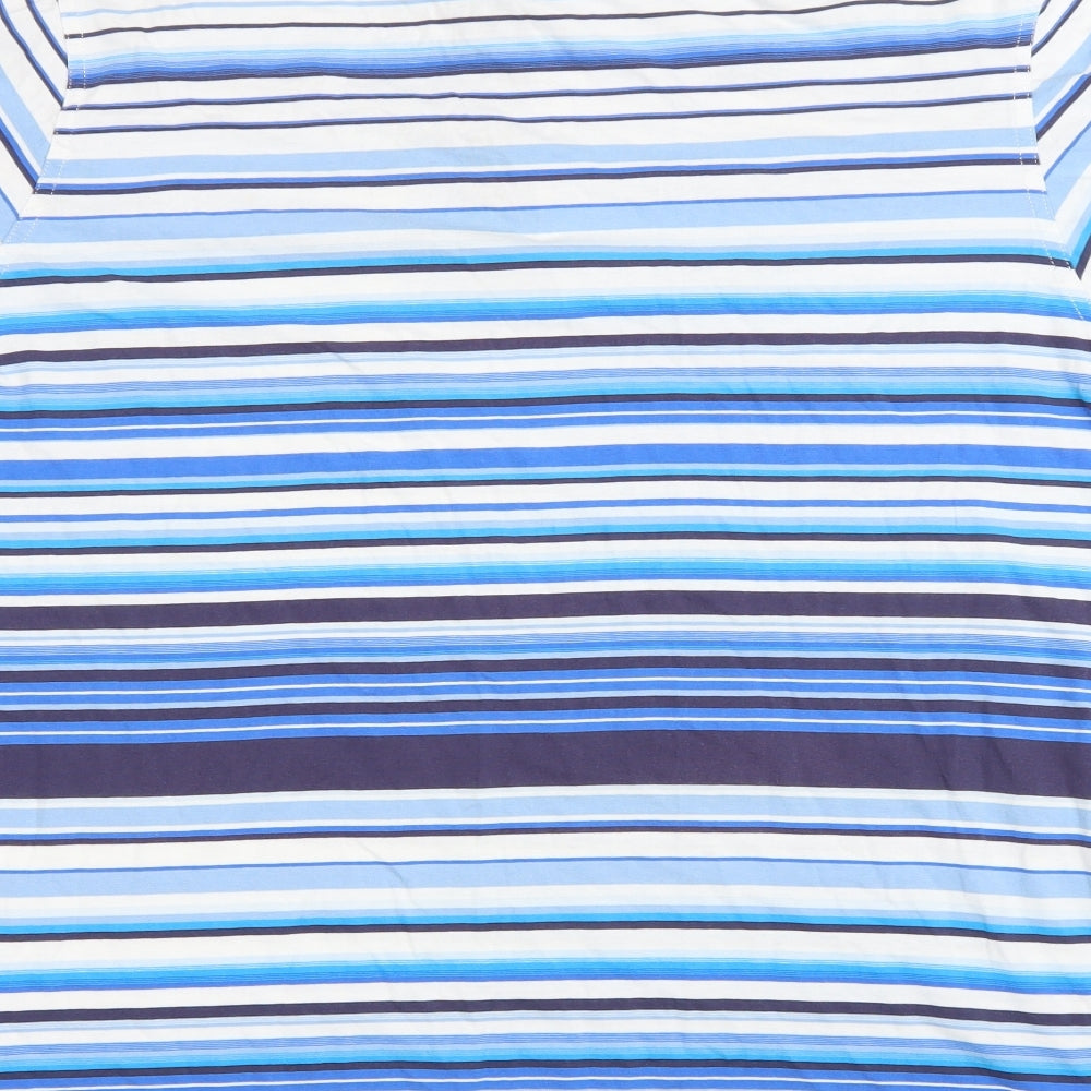 Peter England Mens Blue Striped Cotton T-Shirt Size L Collared