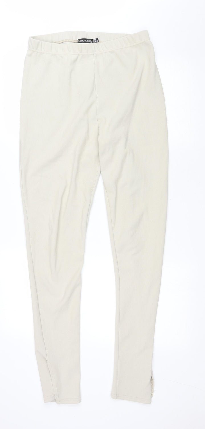 PRETTYLITTLETHING Womens Beige Polyester Jegging Trousers Size 16 L32 in Regular Drawstring