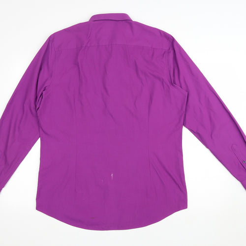 Burton Mens Purple Polyester Button-Up Size L Collared Button