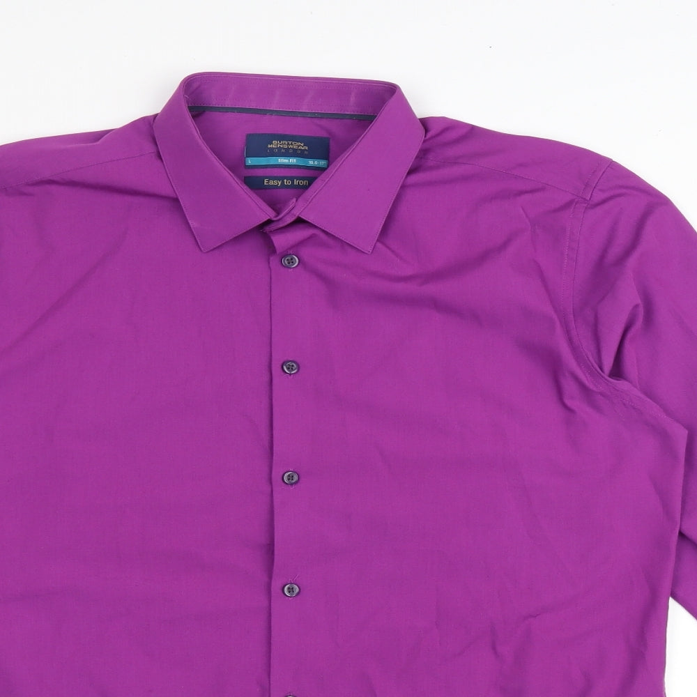Burton Mens Purple Polyester Button-Up Size L Collared Button