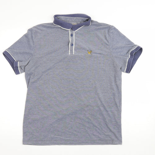 urton Mens Blue Cotton Polo Size L Collared Button