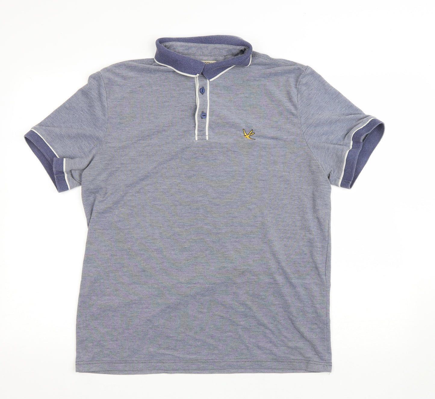 urton Mens Blue Cotton Polo Size L Collared Button