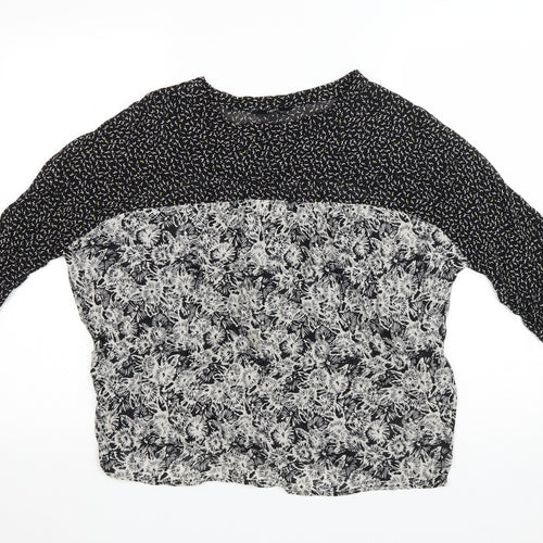 NEXT Womens Black Floral Polyester Basic T-Shirt Size 10 Round Neck