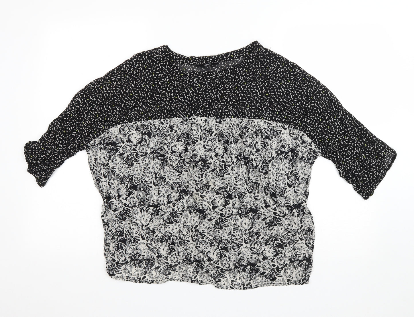 NEXT Womens Black Floral Polyester Basic T-Shirt Size 10 Round Neck