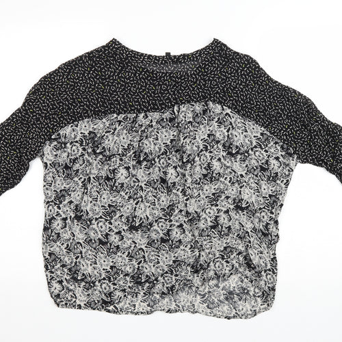 NEXT Womens Black Floral Polyester Basic T-Shirt Size 10 Round Neck