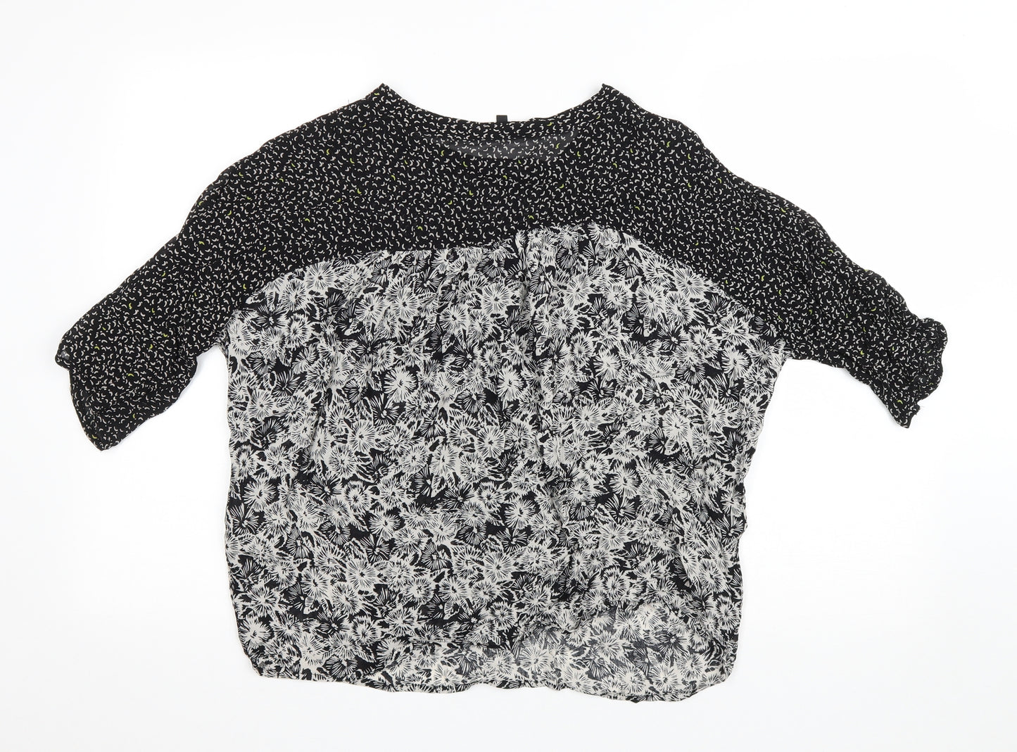 NEXT Womens Black Floral Polyester Basic T-Shirt Size 10 Round Neck