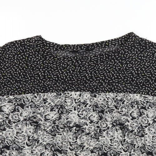 NEXT Womens Black Floral Polyester Basic T-Shirt Size 10 Round Neck