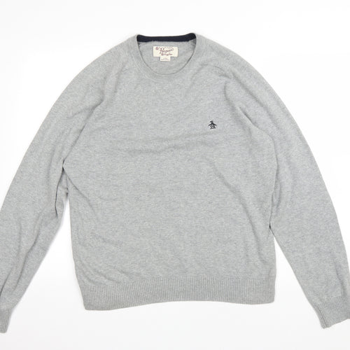 Pengion Mens Grey Round Neck Polyester Pullover Jumper Size L