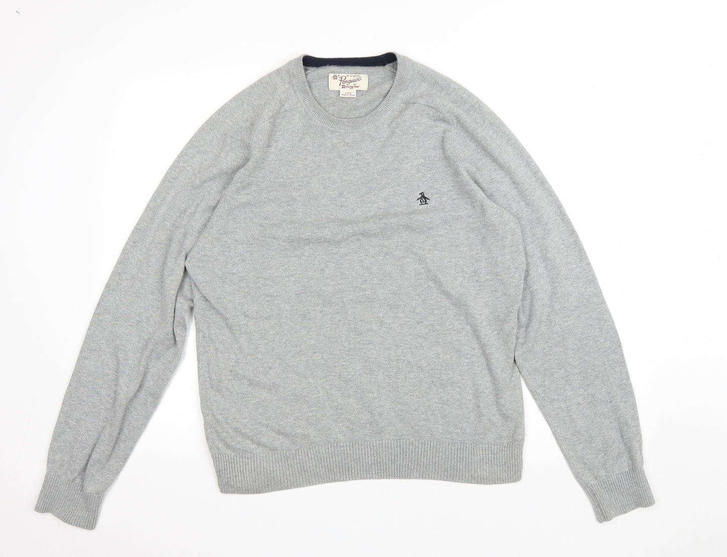 Pengion Mens Grey Round Neck Polyester Pullover Jumper Size L