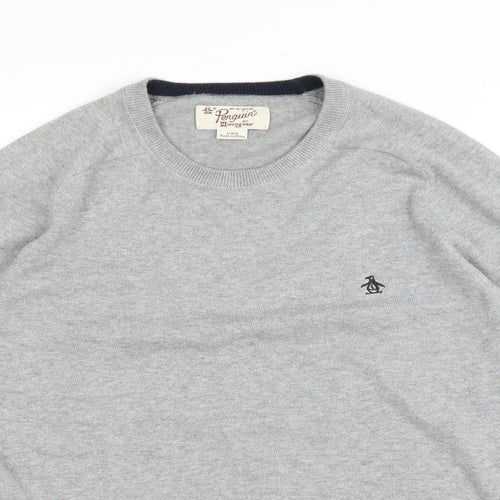 Pengion Mens Grey Round Neck Polyester Pullover Jumper Size L