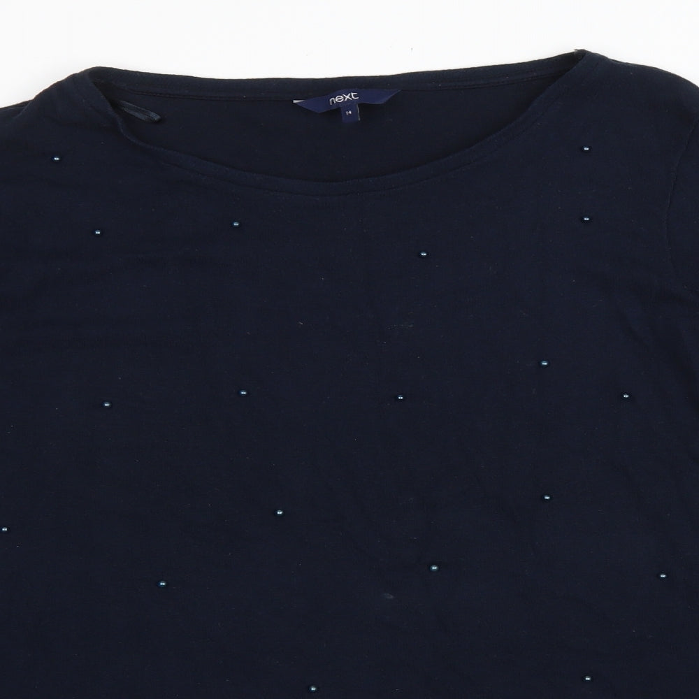 NEXT Womens Black Viscose Basic T-Shirt Size 14 Scoop Neck